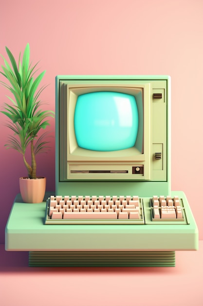 View of retro looking computer workstation