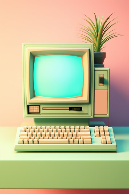 View of retro looking computer workstation