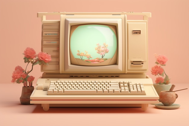 View of retro looking computer workstation