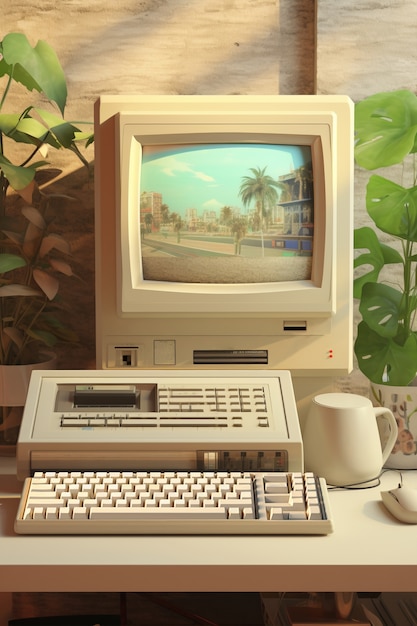 Free Photo view of retro looking computer workstation