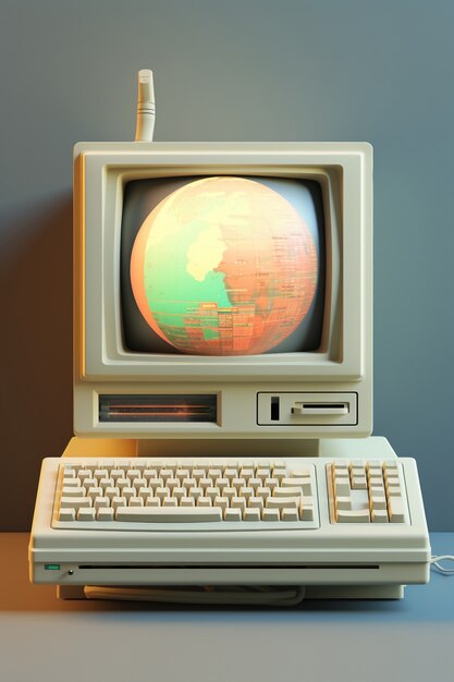 View of retro looking computer workstation