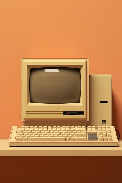 View of retro looking computer workstation