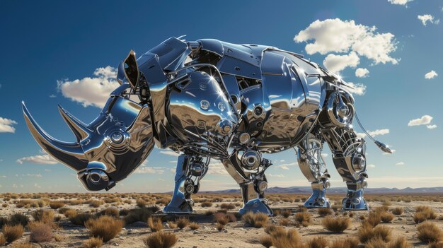 View of rhinoceros animal with futuristic robotic parts