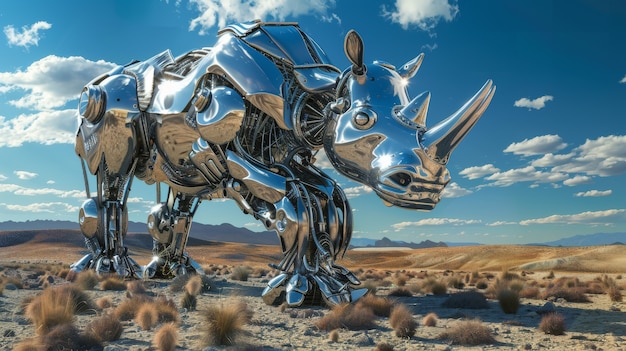 View of rhinoceros animal with futuristic robotic parts