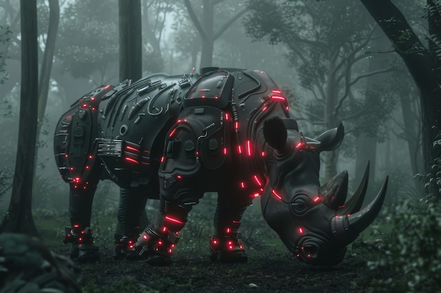 Free photo view of rhinoceros animal with futuristic robotic parts