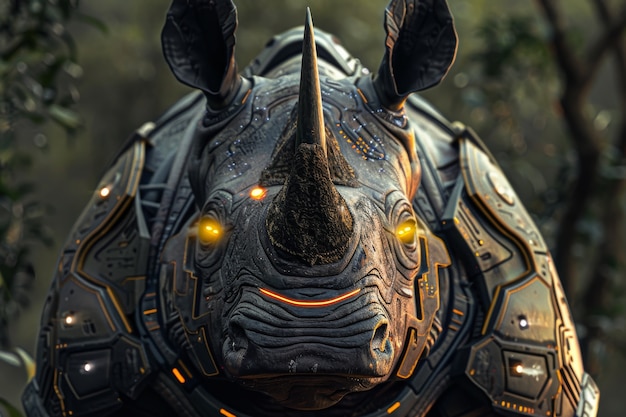 Free photo view of rhinoceros animal with futuristic robotic parts