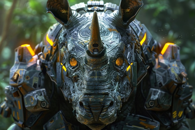 View of rhinoceros animal with futuristic robotic parts