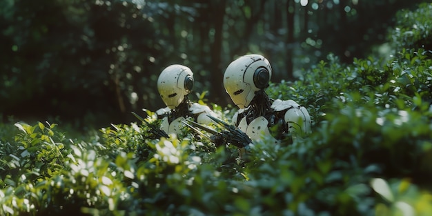 Free photo view of a robot taking care of a garden