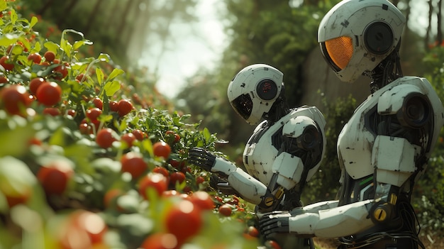 View of robot tending and maintaining gardens