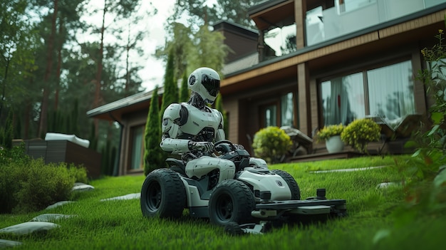 View of robot tending and maintaining gardens