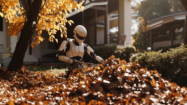 View of robot tending and maintaining gardens