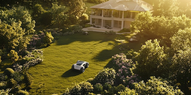 View of robot tending and maintaining gardens