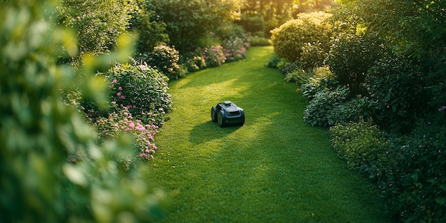 View of robot tending and maintaining gardens