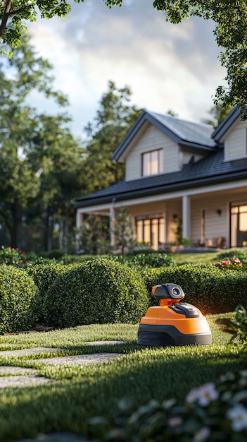 View of robot tending and maintaining gardens