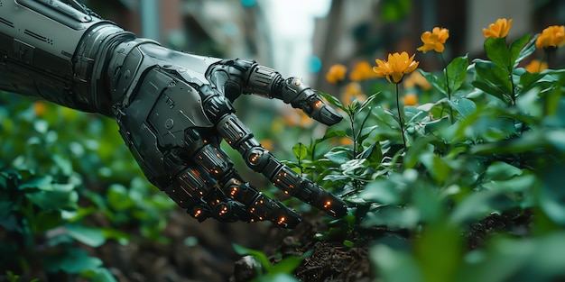 Free Photo view of robot tending and maintaining gardens