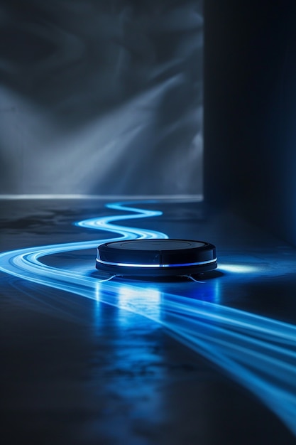 View of robotic vacuum cleaner on flat surface