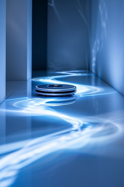 View of robotic vacuum cleaner on flat surface