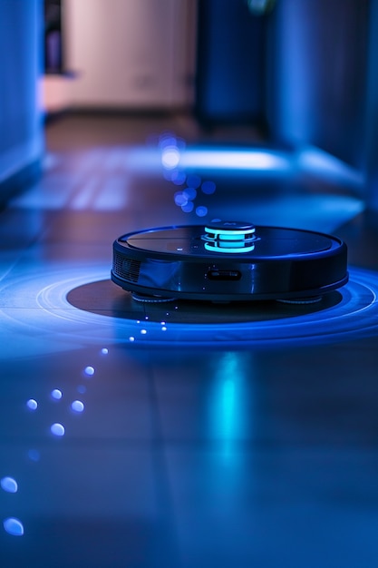 View of robotic vacuum cleaner on flat surface