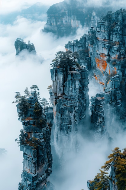 View of rock formations with nature landscape