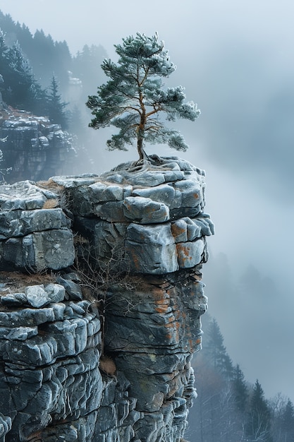 View of rock formations with nature landscape