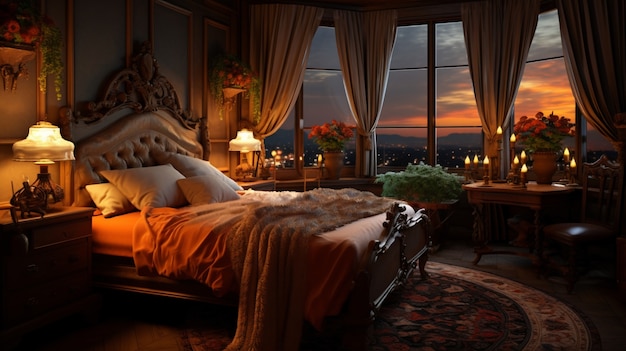 Free photo view of romantic castle bedroom