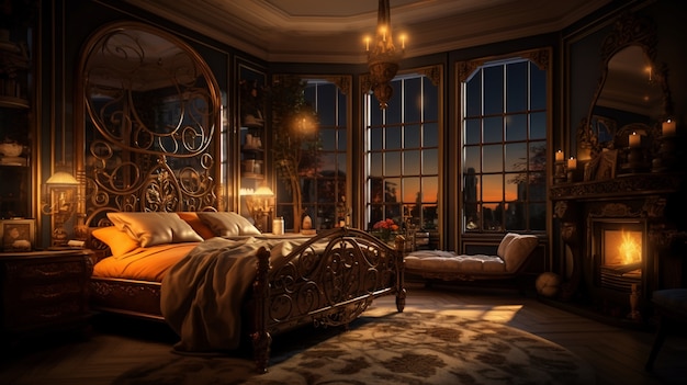 Free Photo view of romantic castle bedroom