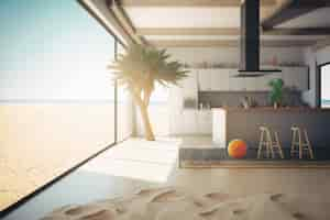 Free photo view of room inside house with beach sand and sunny weather