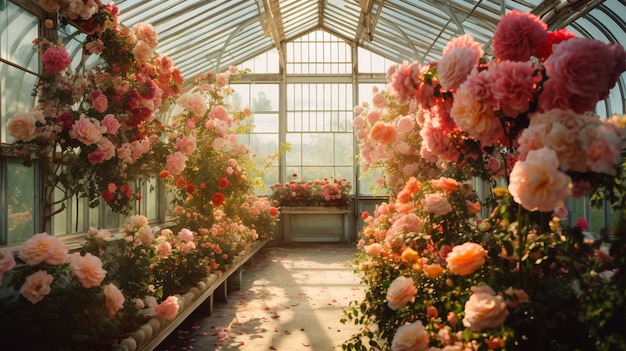 Free photo view of rose blooming in greenhouse