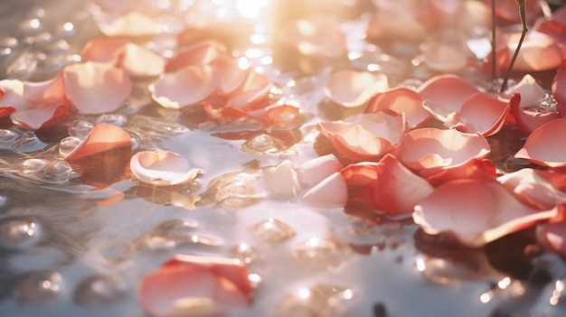 View of rose petals on water