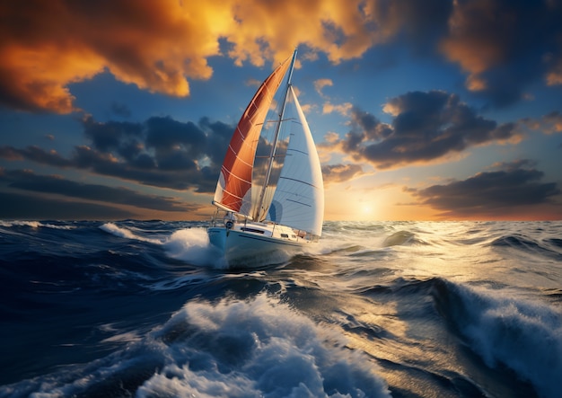 View of sail boat on water