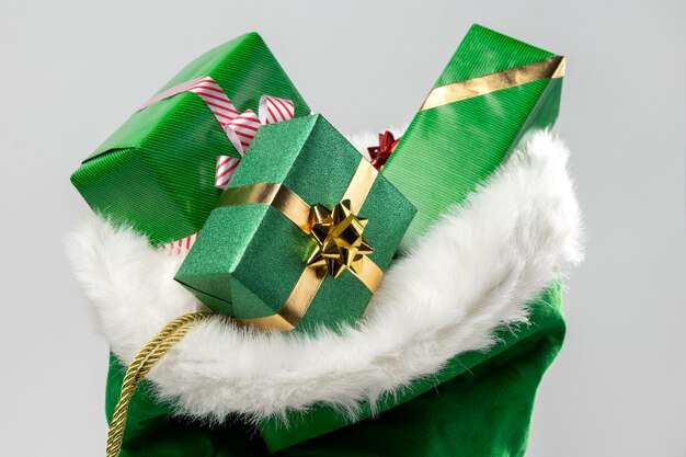 Free photo view of santa claus bag with gifts