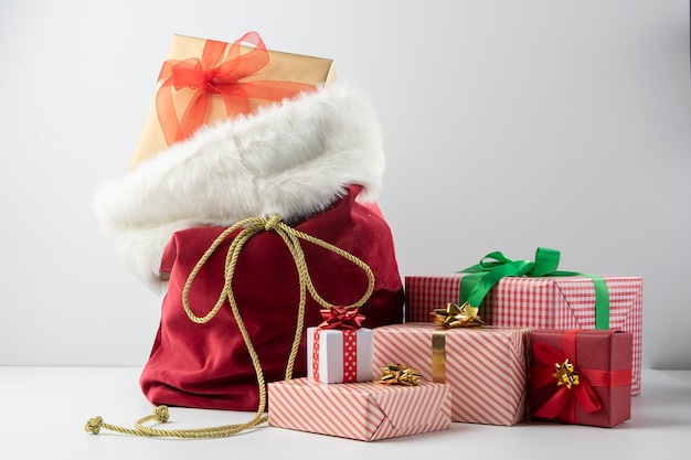 Free photo view of santa claus bag with presents