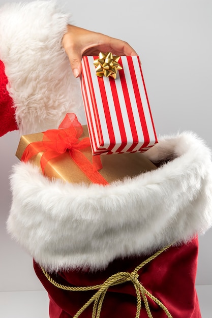 Free photo view of santa claus bag with presents