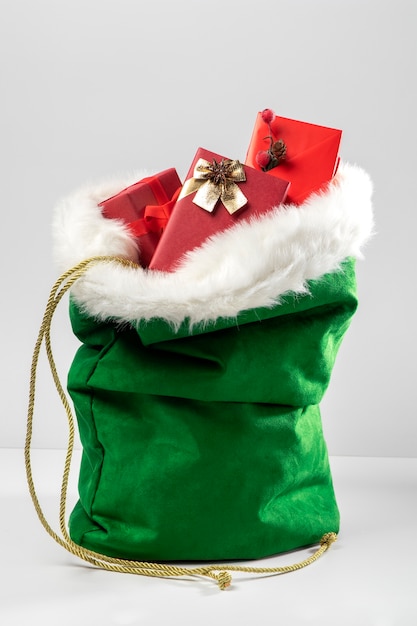 View of santa claus bag with wrapped gifts