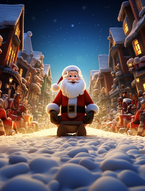 Free Photo view of santa claus in the street in snow