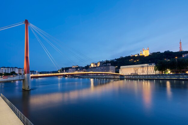 View of Saone river at Lyon by night, France