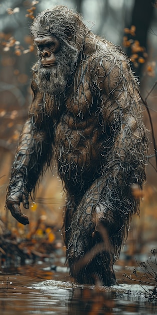 Free Photo view of sasquatch creature in nature outdoors