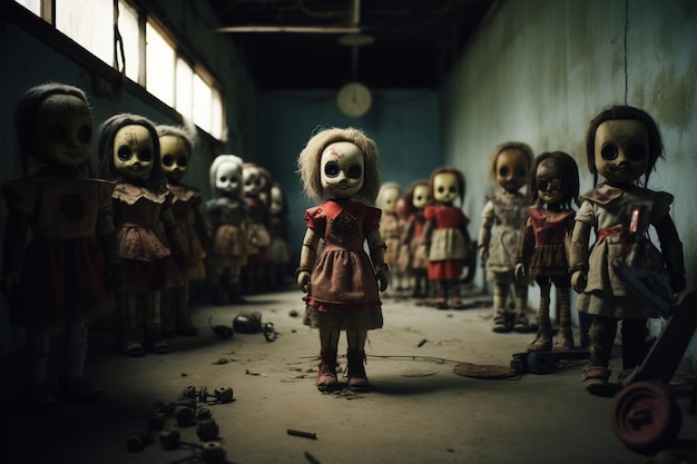 Free Photo view of scary dolls looking creepy