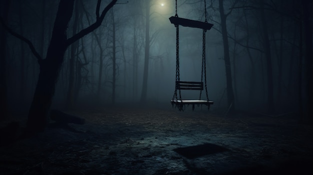 View of scary swing at night