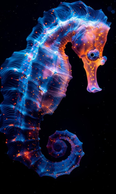 Free photo view of sea horse animal with fantastic neon lighting