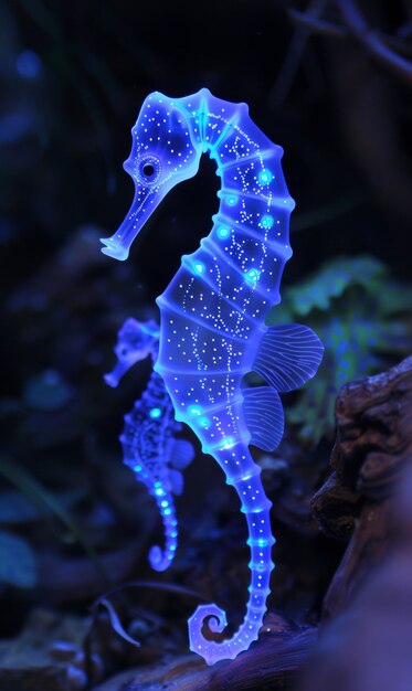 View of sea horse animal with fantastic neon lighting