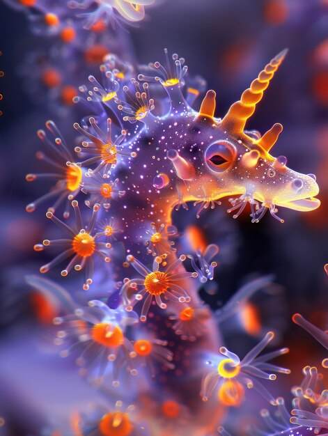 View of sea horse animal with fantastic neon lighting