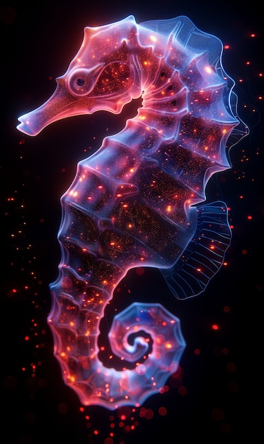 View of sea horse animal with fantastic neon lighting