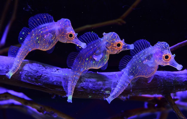 Free photo view of sea horse animal with fantastic neon lighting