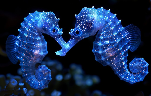 Free photo view of sea horse animal with fantastic neon lighting