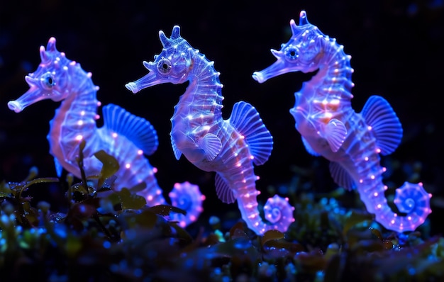 Free photo view of sea horse animal with fantastic neon lighting