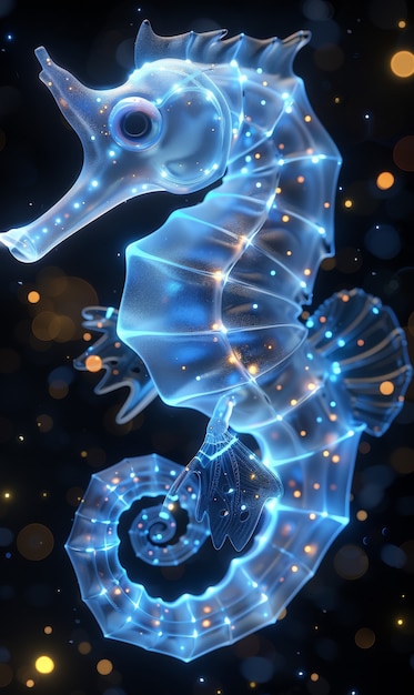 View of sea horse animal with fantastic neon lighting