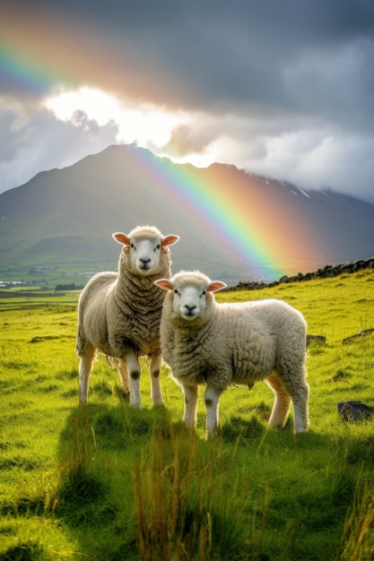 View of sheep grazing outdoors in nature