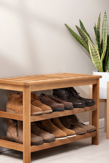 Free photo view of shoe rack for stacking pair of footwear