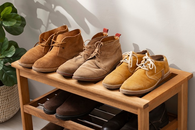 View of shoe rack for stacking pair of footwear